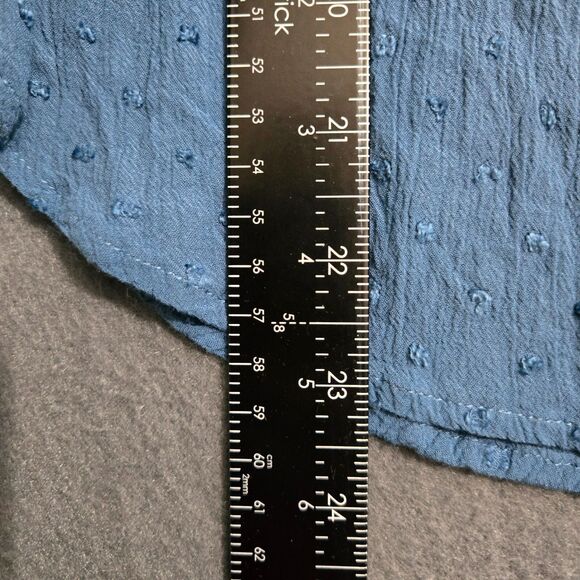 LOFT Petite Women M Blue Button-Up Pleated Chest Blouse Textured - Picture 9 of 11